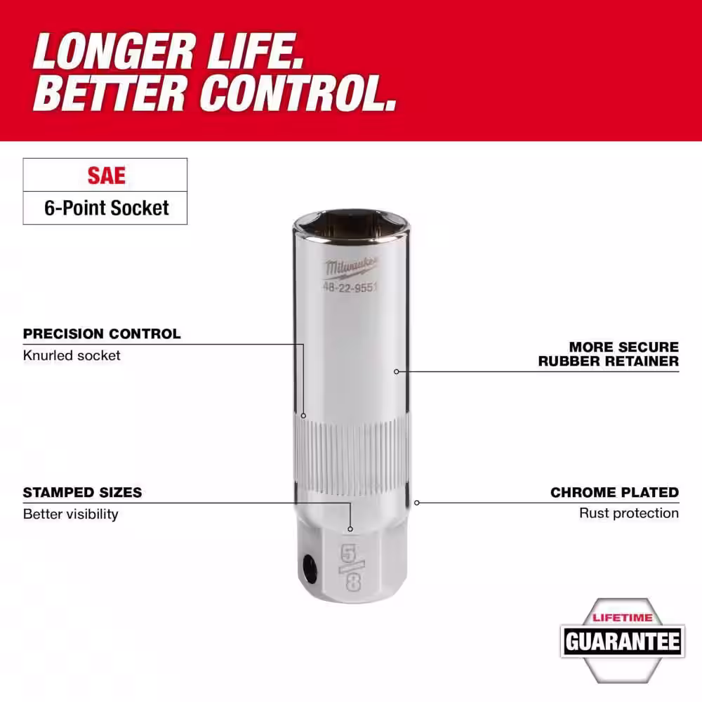 Milwaukee 3/8 in. Drive 9/16 in., 5/8 in., 13/16 in., 14 mm, and 18 mm Spark Plug Socket Set (5-Piece)