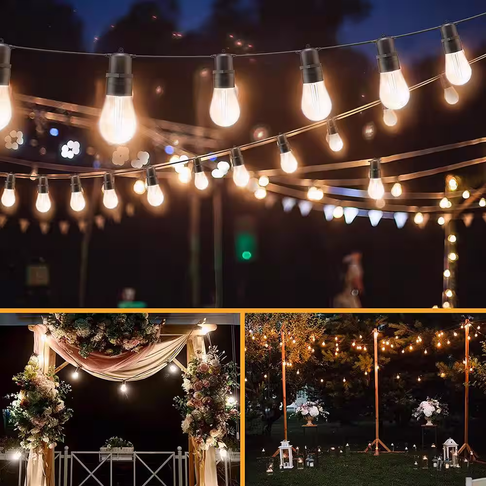 None Outdoor 96 ft. Plug-In Edison Bulbs LED String Lights with S14 30 Plus 4 Spare Patio Shatterproof Bulbs ETL Listed IP65