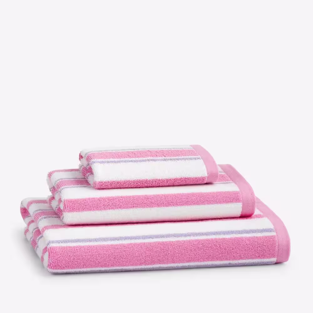 Company Kids by The Company Store Company Kids Stripe Yarn-Dyed Pink Striped Cotton Single Bath Towel