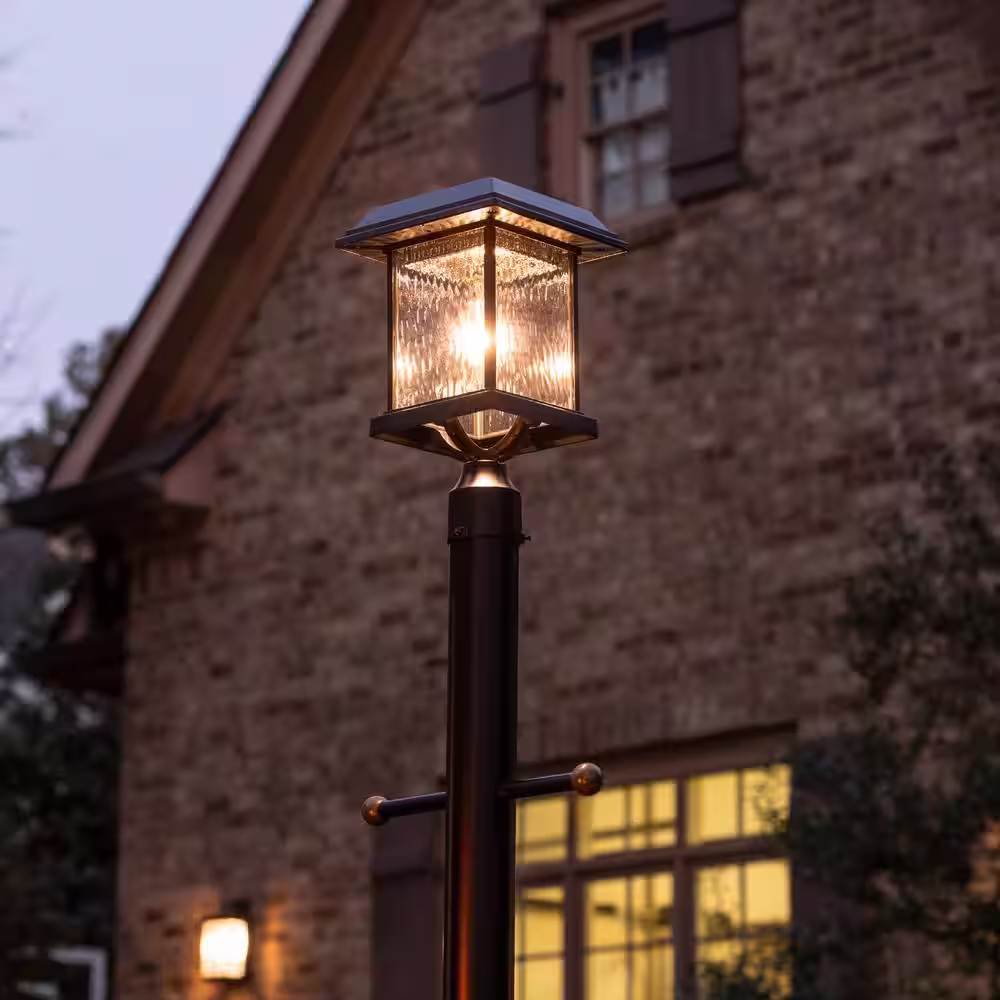 GAMA SONIC Aspen 1-Light Black Outdoor Post Light with Lamp Post 6.5 ft Black Cast Aluminum Post and inground EZ Anchor
