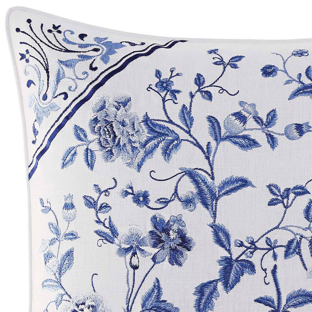 Laura Ashley Charlotte Blue Multicolored Floral Cotton Blend 16 in. x 16 in. Throw Pillow