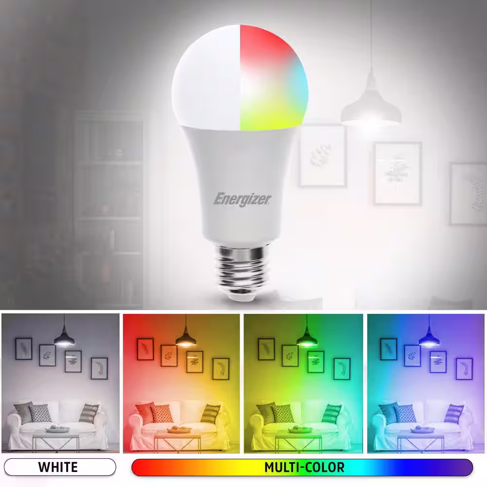 Energizer 60-Watt A19 Smart Wi-Fi Multi-Color and Single White 4000k LED Light Bulb (16-Pack)
