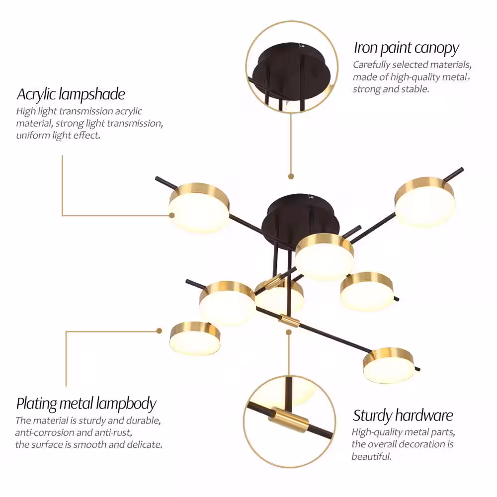 JC TOPA Modern and Contemporary 8-Light LED Semi-Flush Ceiling Lamp
