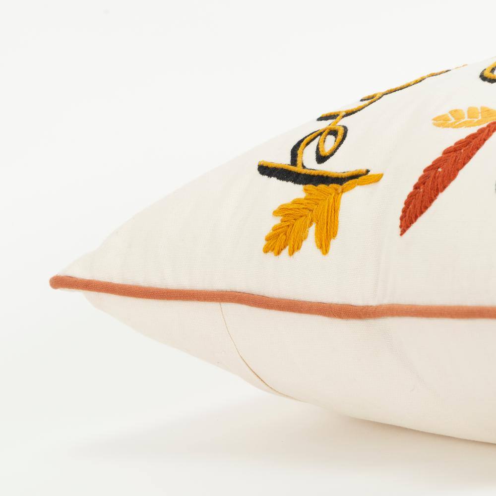 Rizzy Home Harvest Ivory/Multi-Color Sentiment Cotton Poly Filled Decorative 20 in. x 20 in. Throw Pillow