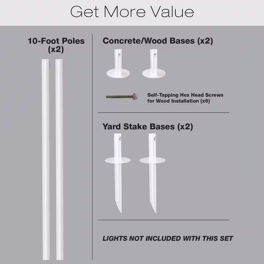 EXCELLO GLOBAL PRODUCTS Two 10 ft. White String Light Poles