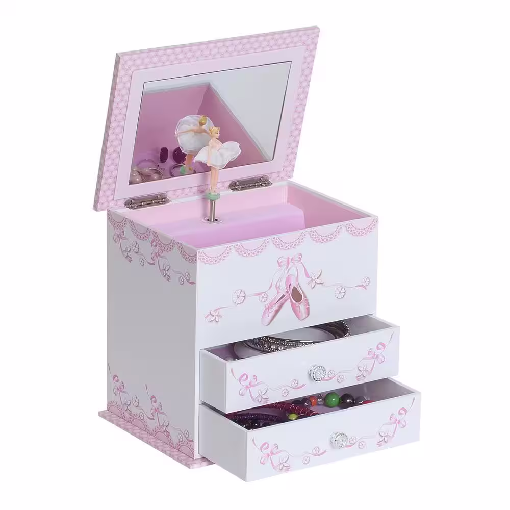 Mele & Co Angel Girl's White Fashion Paper Musical Ballerina Jewelry Box