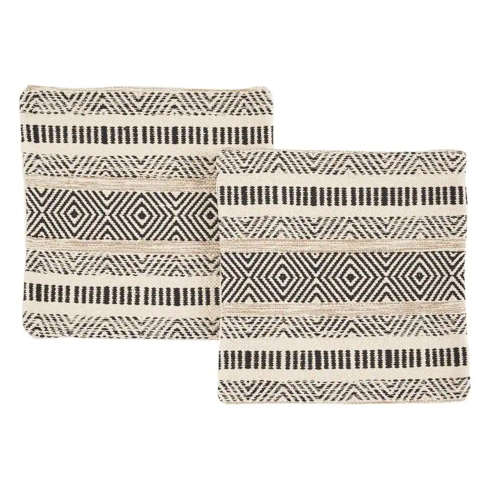 Noble House Artesian Black and White Geometric Zipper 18 in. x 18 in. Throw Pillow Cover (Set of 2)