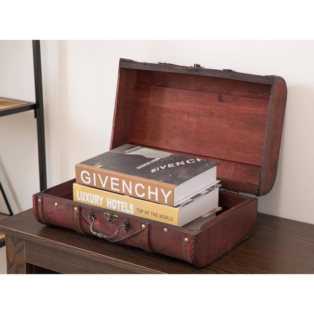 Vintiquewise Pirate Style Cherry Vintage Wooden Luggage with x Design