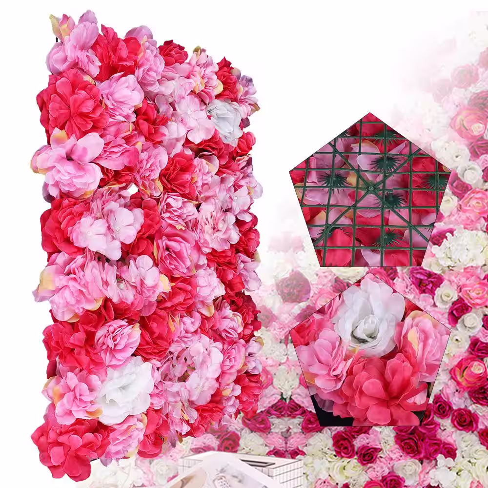 None 12-Pieces 15.74 in. x 23.62 in. x 0.79 in. Artificial Rose Flower Wall Panels Wall Decorative Wedding Party Background