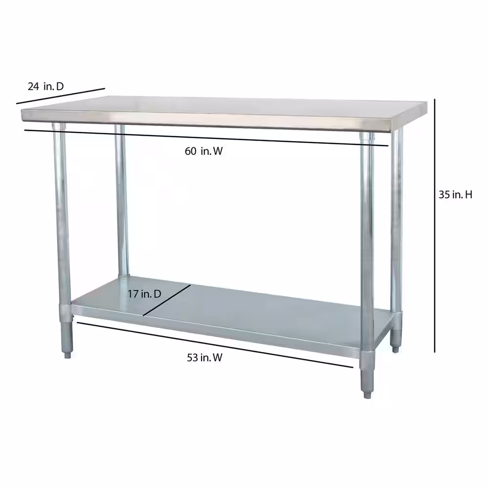 Sportsman 24 in. x 60 in. Stainless Steel Kitchen Utility Table with Bottom Shelf