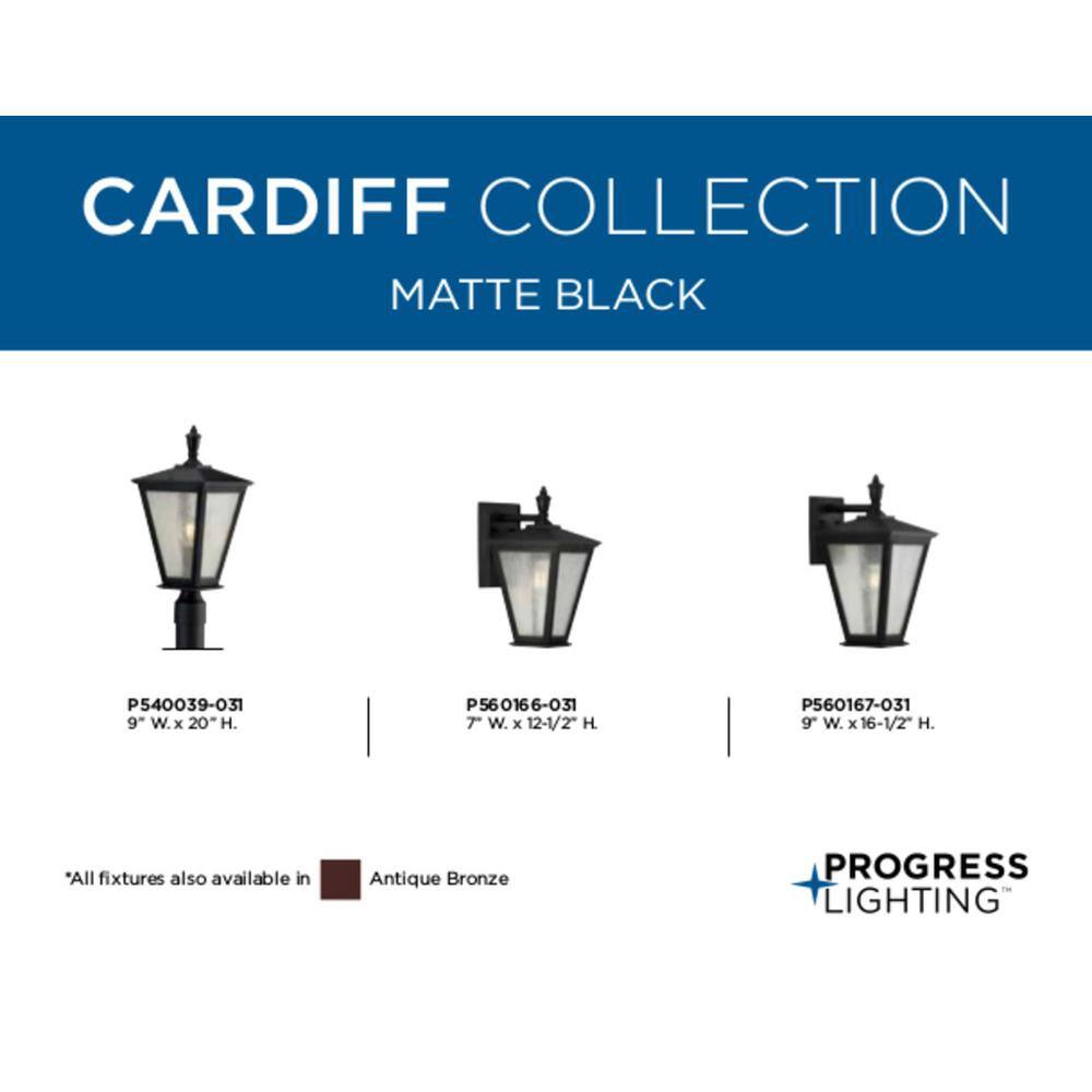 Progress Lighting Cardiff Collection 1-Light Textured Black Clear Seeded Glass New Traditional Outdoor Post Lantern Light
