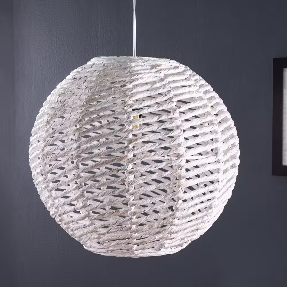 None Cartaxo 19.75 in. W x 19.75 in. D x 18.25 in. H 1-Light Round Water Hyacinth Pendant Shade in White