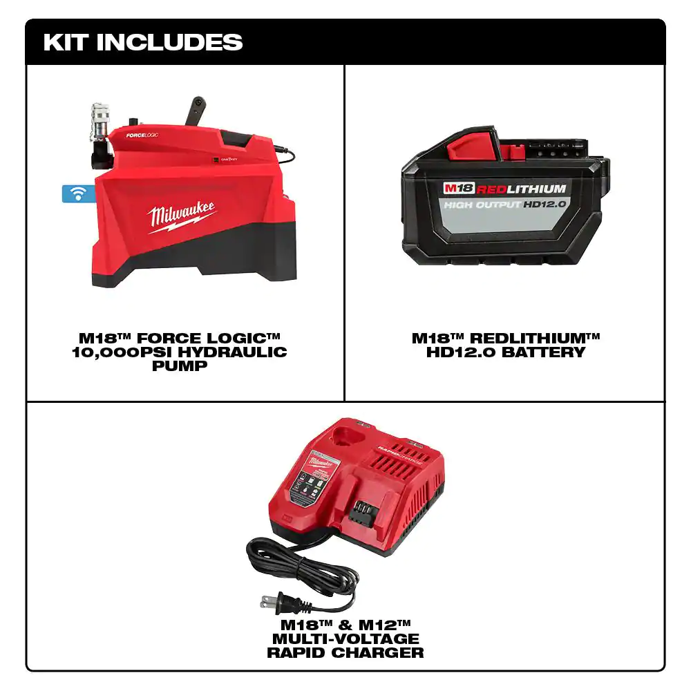 Milwaukee M18 FORCE LOGIC 18-Volt Lithium-Ion Cordless 10,000 PSI Hydraulic Pump Kit with 12.0 Ah Battery