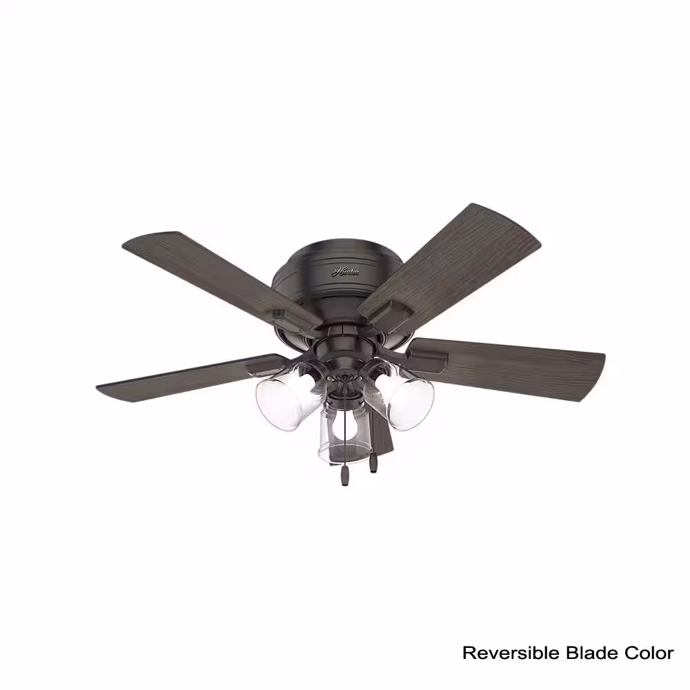 Hunter Crestfield 42 in. LED Indoor Low Profile Noble Bronze Ceiling Fan with 3-Light Kit