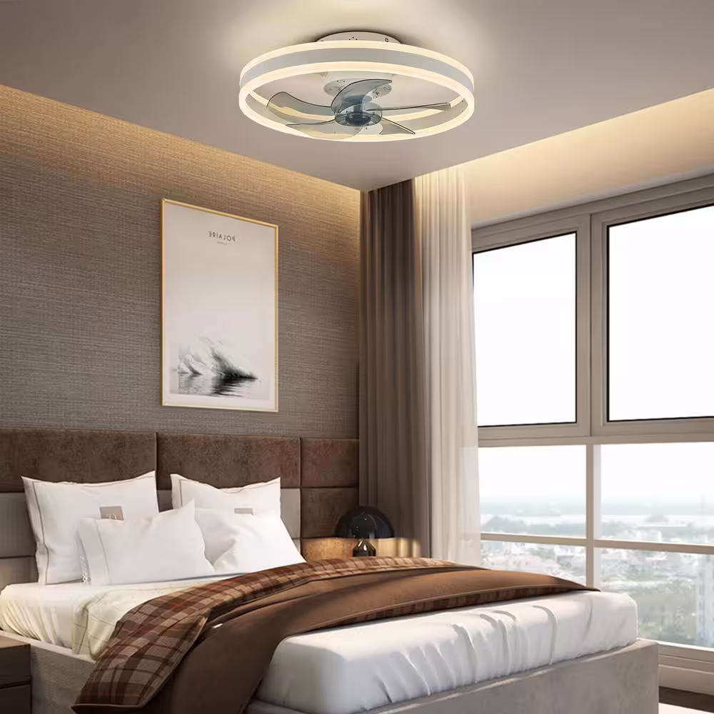 None 20 in. LED Indoor White Ceiling Fan with Dimmable Lighting Low Profile Flush Mount Ceiling Fan with Remote