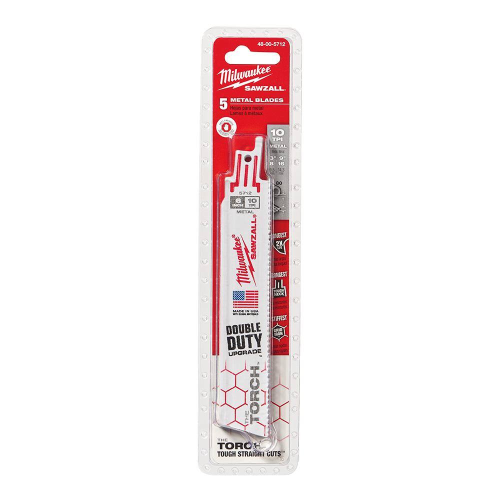 Milwaukee 6 in. 10 TPI TORCH BiMetal Thick Metal Cutting SAWZALL Reciprocating Saw Blades (15-Pack)