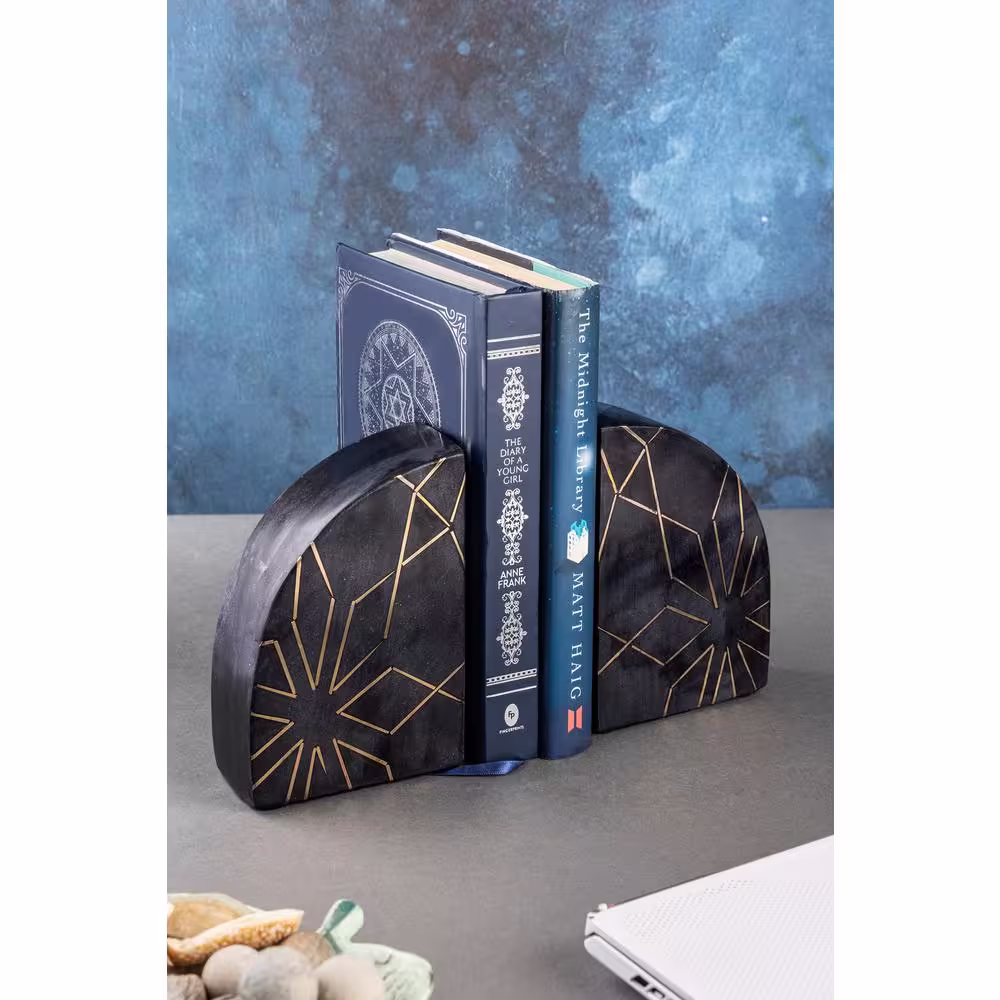 None Enchant Black Marble Bookends, Set of 2