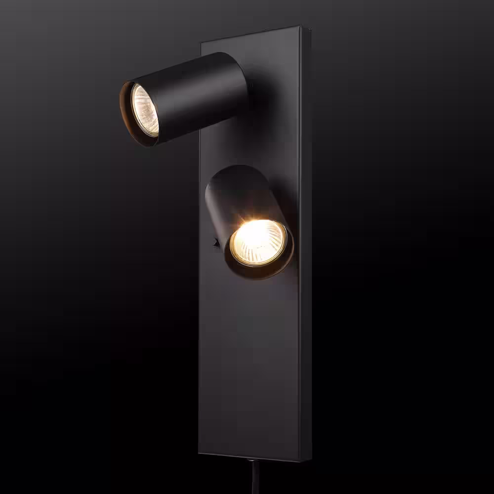 Globe Electric Davies 2-Light Matte Black Plug-In or Hardwire Wall Sconce with In-Line On/Off Switch