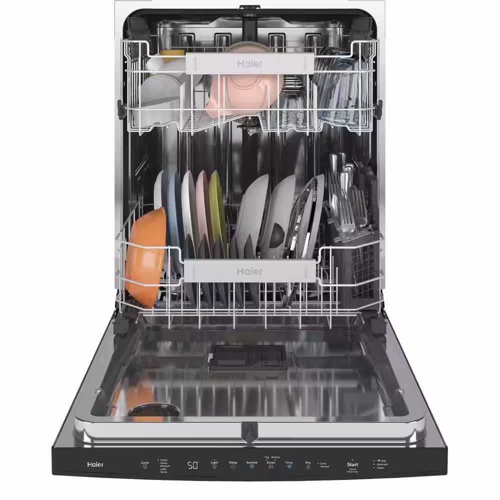 Haier 24 in. Smart Built-In Top Control Stainless Steel Dishwasher w/Stainless Steel Tub, 50 dBA