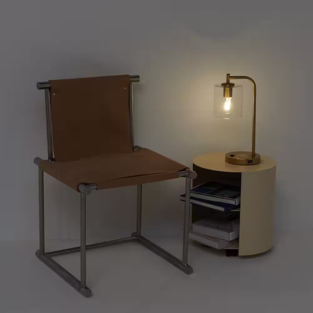 Brightech Elizabeth 16 in. Brass LED Arc Table Lamp with Wireless Charging Pad and USB Port