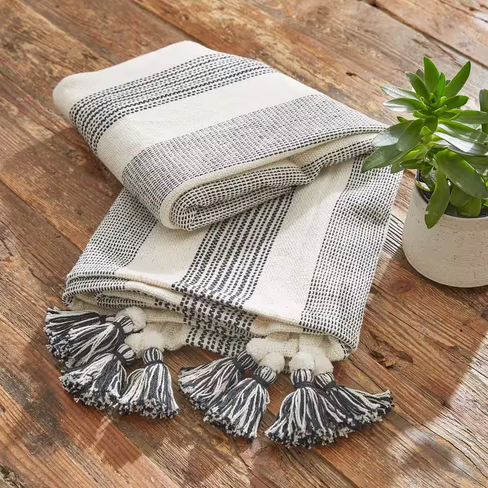 Split P Raven Stripe Black Cotton Throw Blanket