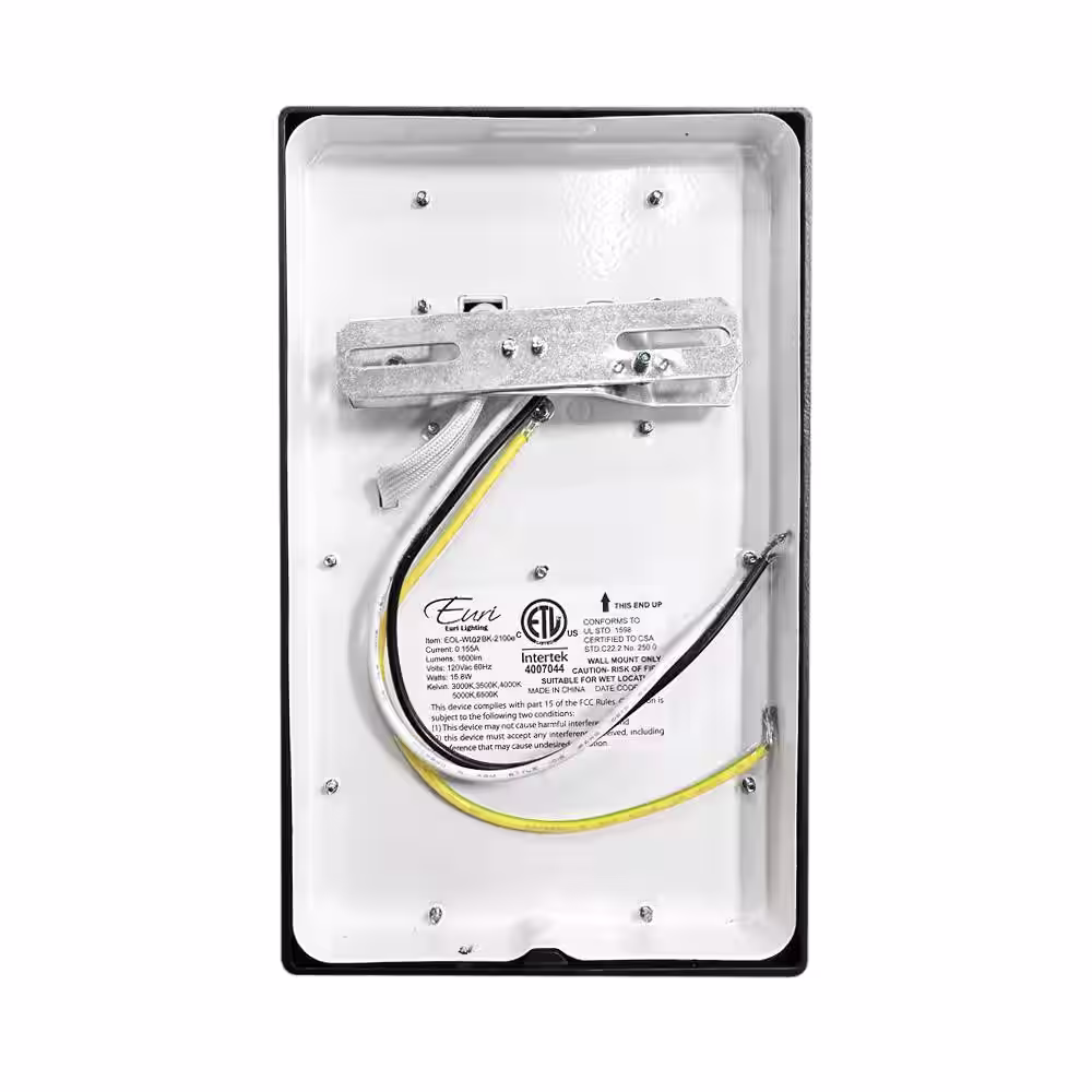 Euri Lighting 50-Watt Equivalent Integrated LED Black Dusk-To-Dawn Sensor Wall Pack Light 5 Color Selectable 30/35/40/50/65K