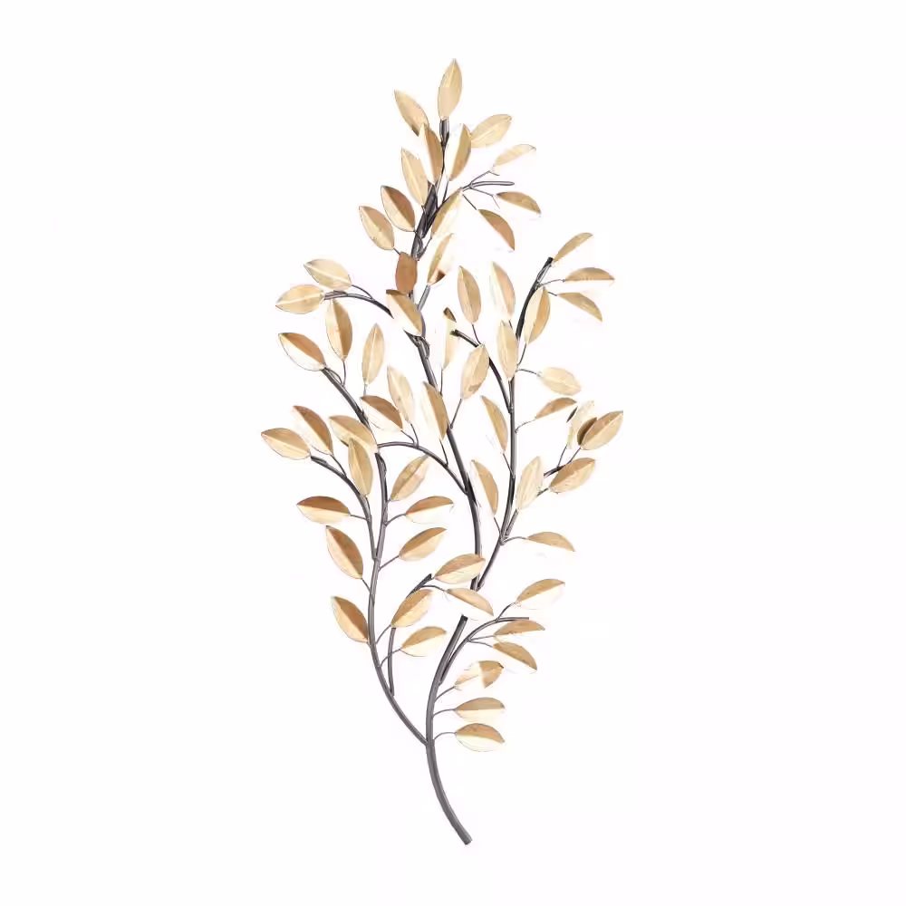 Litton Lane Metal Brass Metallic Leaf Wall Decor with Stem