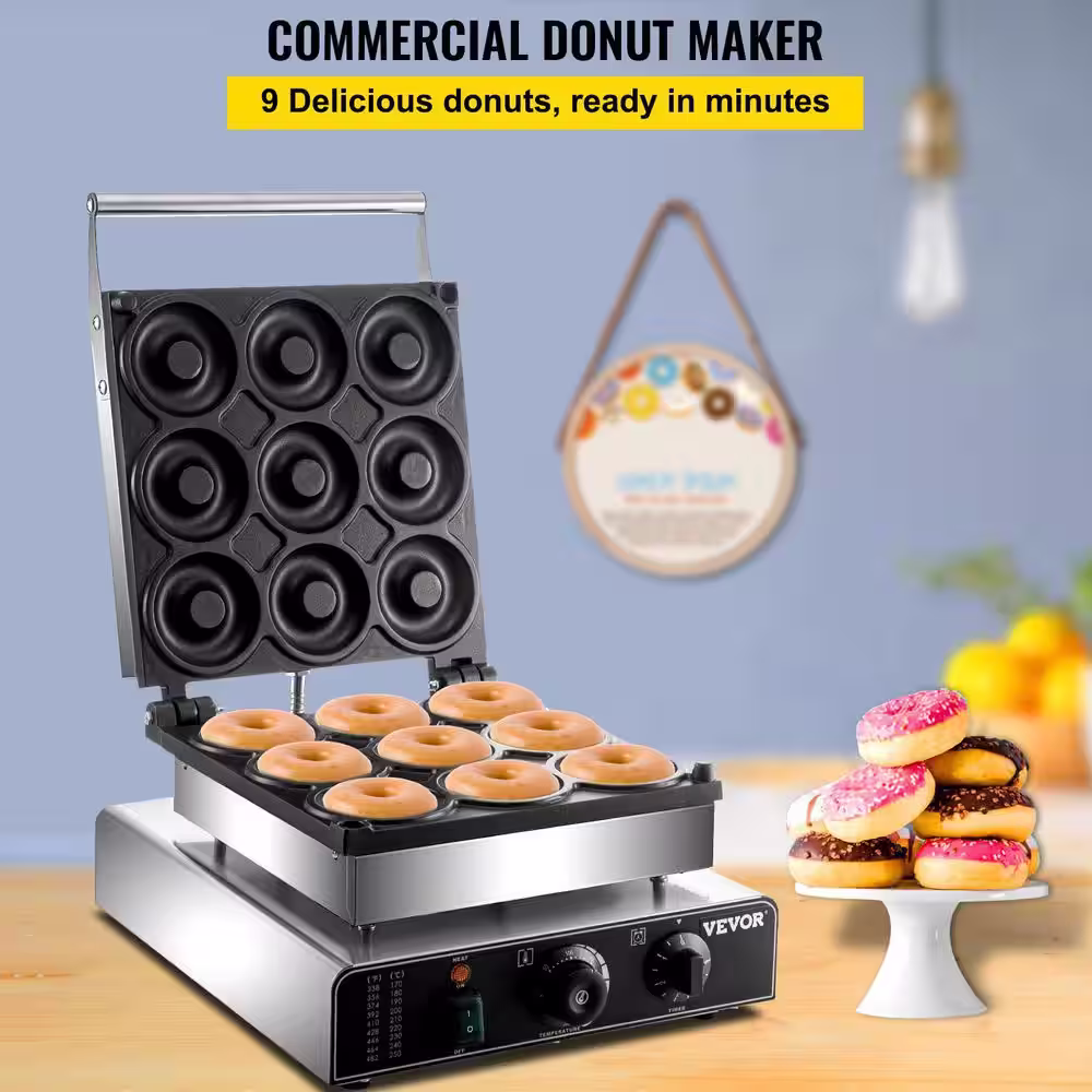 VEVOR Electric Donuts Maker 9-Holes Commercial Donuts Machine Commercial Doughnut Machine Double-Sided Heating