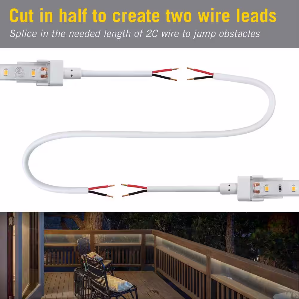 Armacost Lighting White/Single Color IP67 Outdoor Tape to Tape Connector Cord (2-Pack)