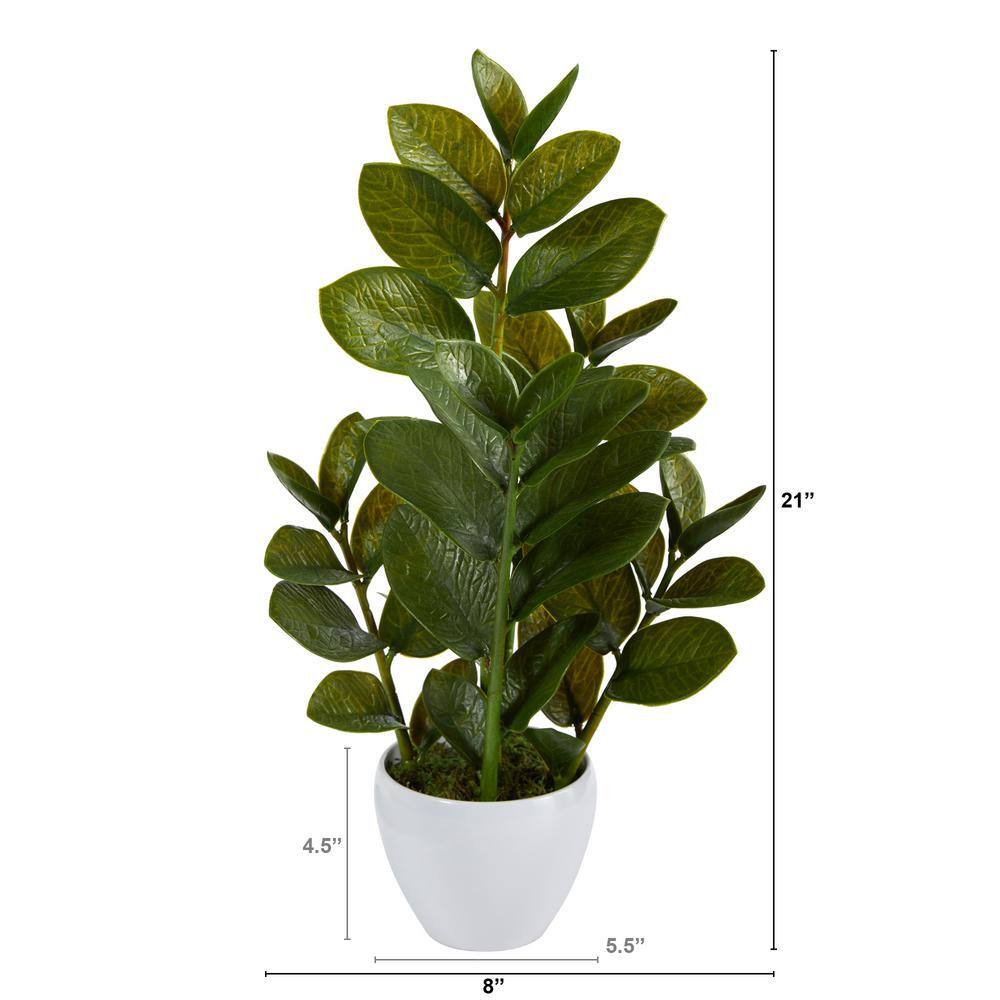 Nearly Natural 22 in. D Zamioculcas Artificial Plant in White Planter