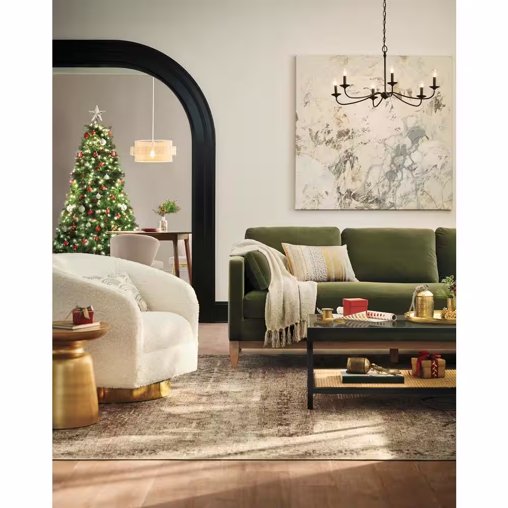 Hampton Bay Trentwood 1-Light with Natural Pendant Chandelier Rattan Shade