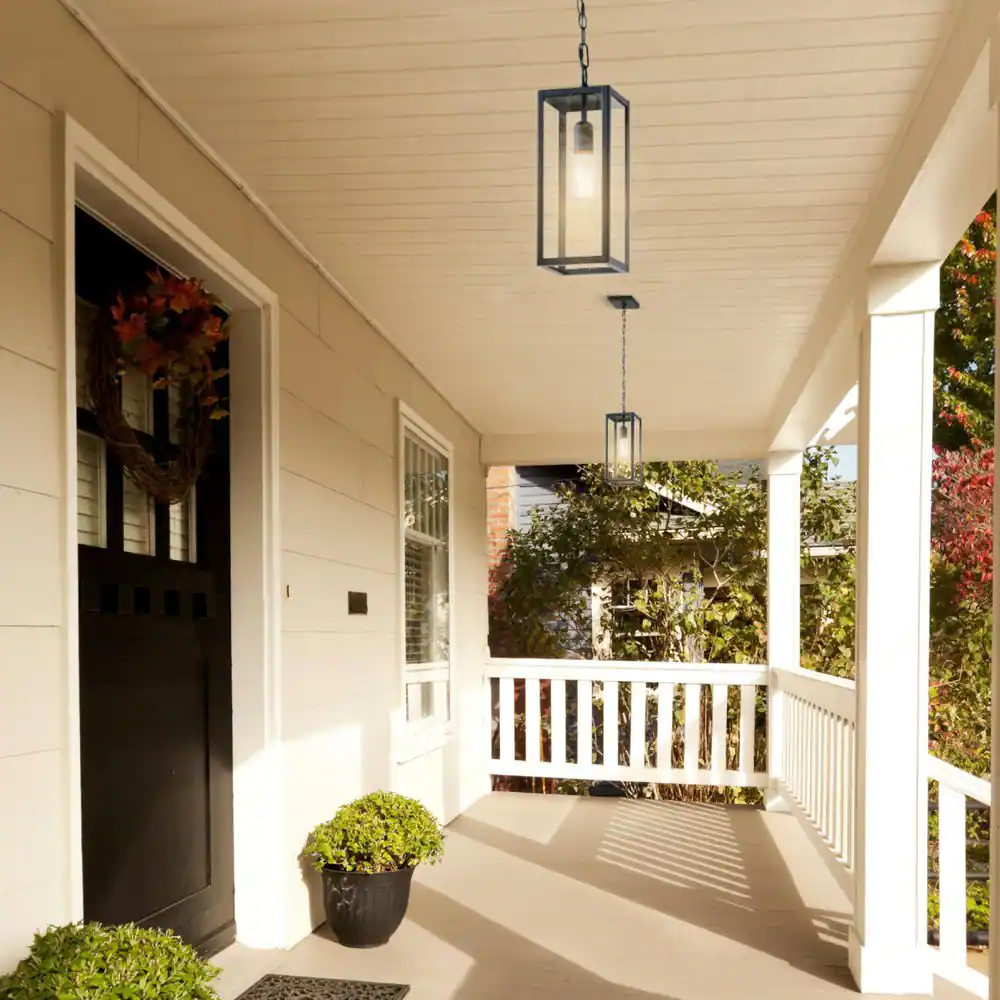 Hampton Bay Hurley Modern 1-Light Matte Black Hardwired Outdoor Hanging Pendant Light