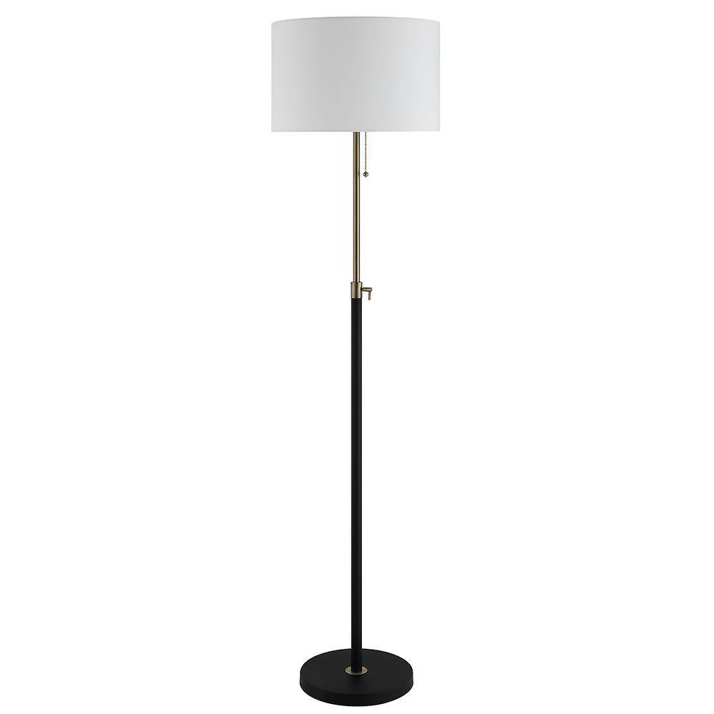 Design Solutions International Farley 65 in. Matte Black and Antique Brass Adjustable Floor Lamp with Beige Fabric Shade