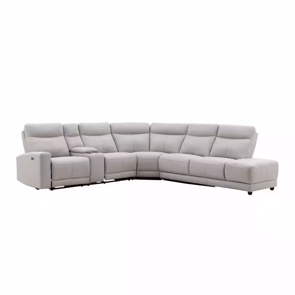 None Kimbel 382 in. Leather Gray Sectional Power Reclining with Power Headrests