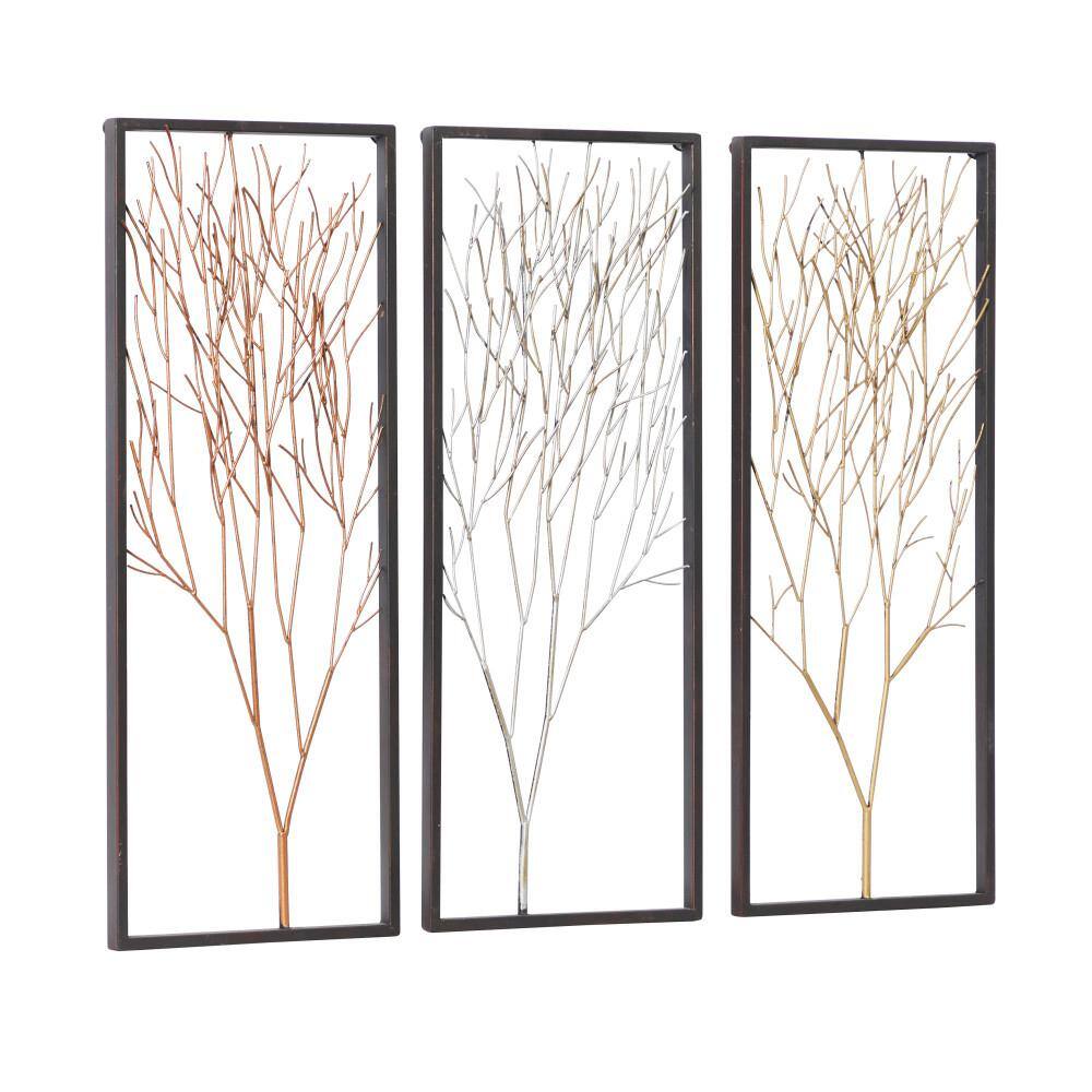 Litton Lane Metal Black Branch Tree Wall Decor with Black Frame (Set of 3)