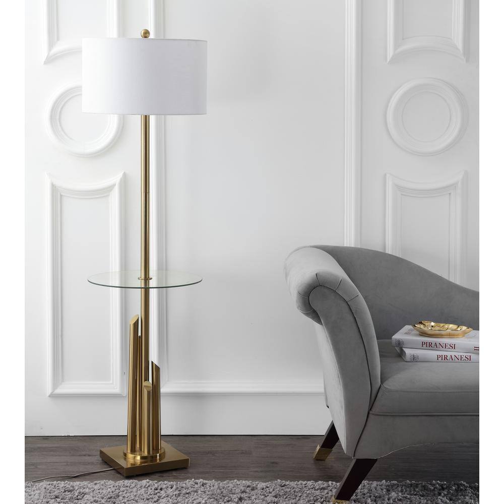 SAFAVIEH Ambrosio 61 in. Brass/Gold Floor Lamp with Attached Side Table