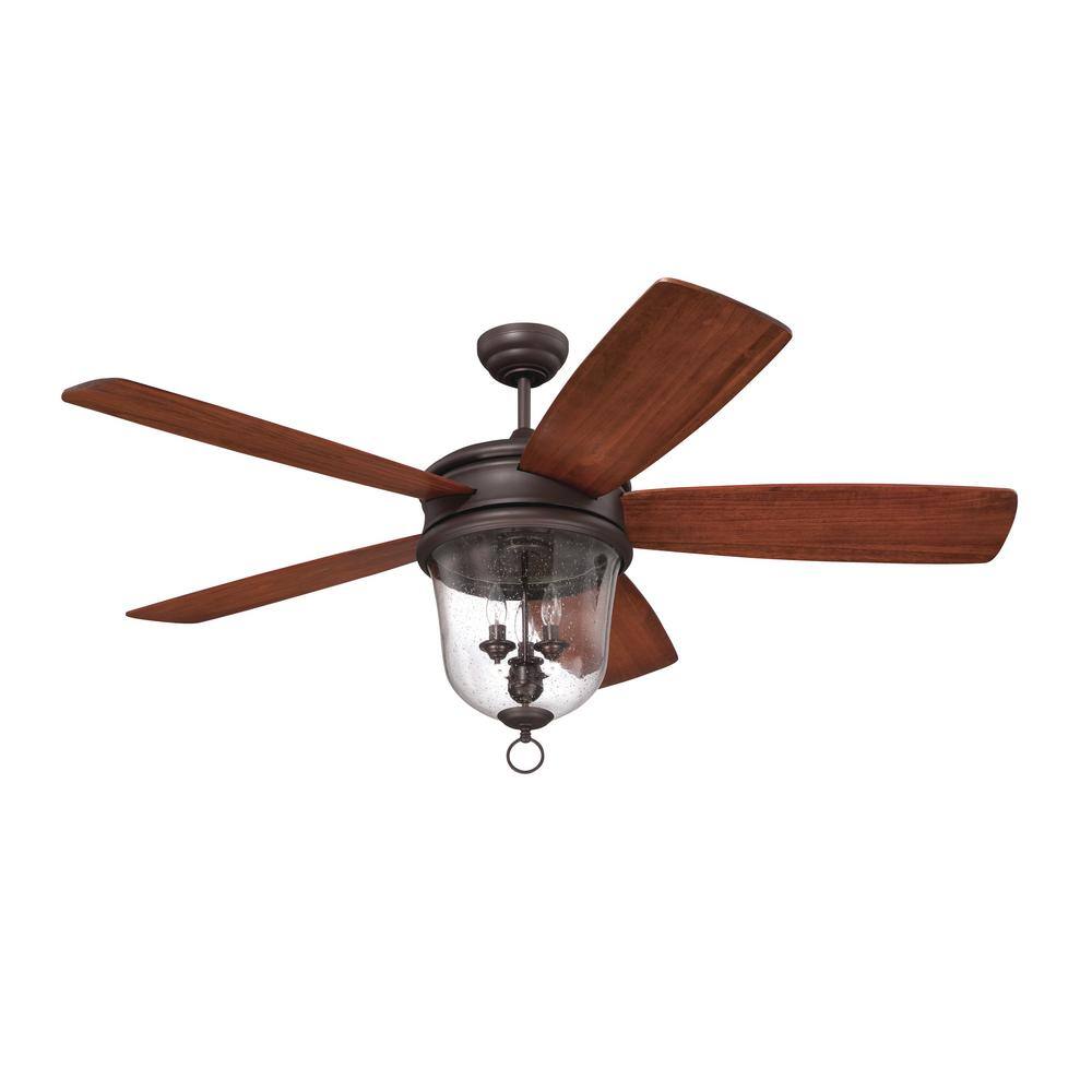 CRAFTMADE Fredericksburg 60 in. Indoor/Outdoor Dual Mount Oiled Bronze Gilded Finish Ceiling Fan, Light Kit & Remote/Wall Control