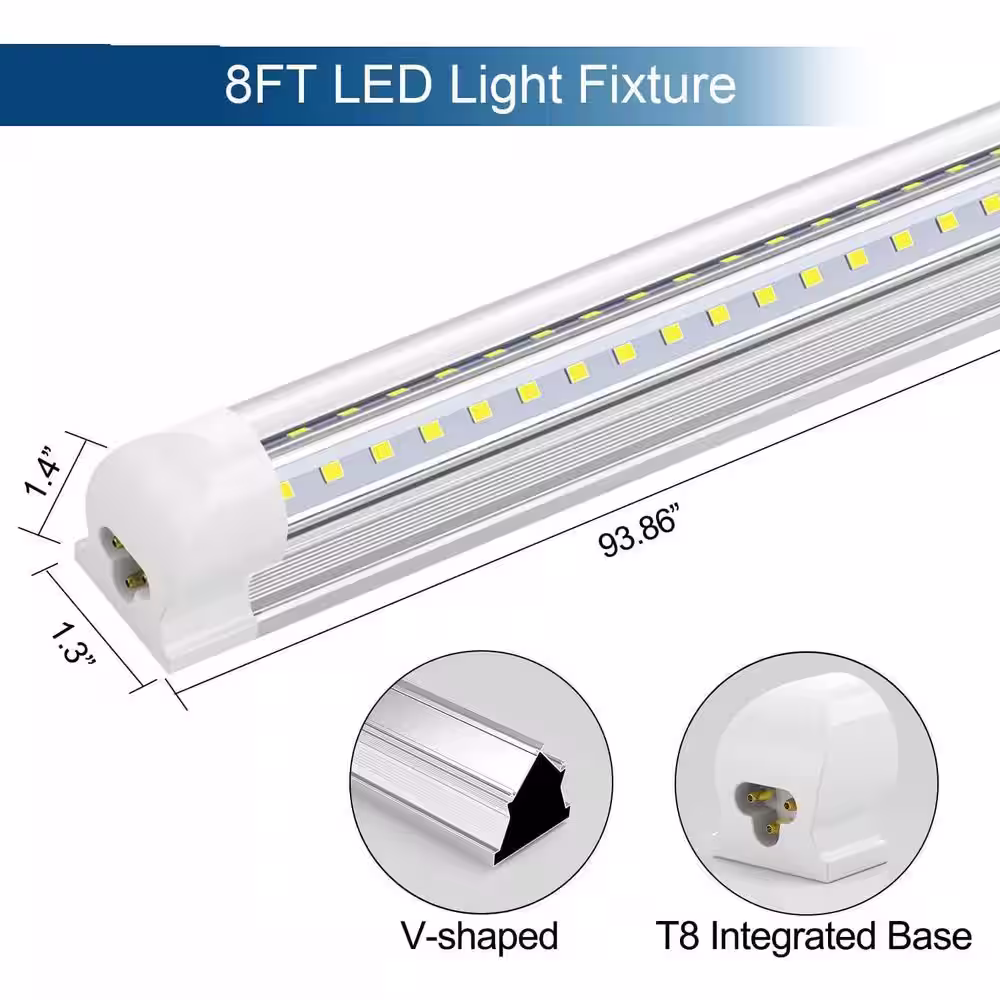 Viribright 210-Watt 96 in. Equivalent Linear T8 Tube LED Tubular Bulb (Clear) (6000K) (10-Pack)