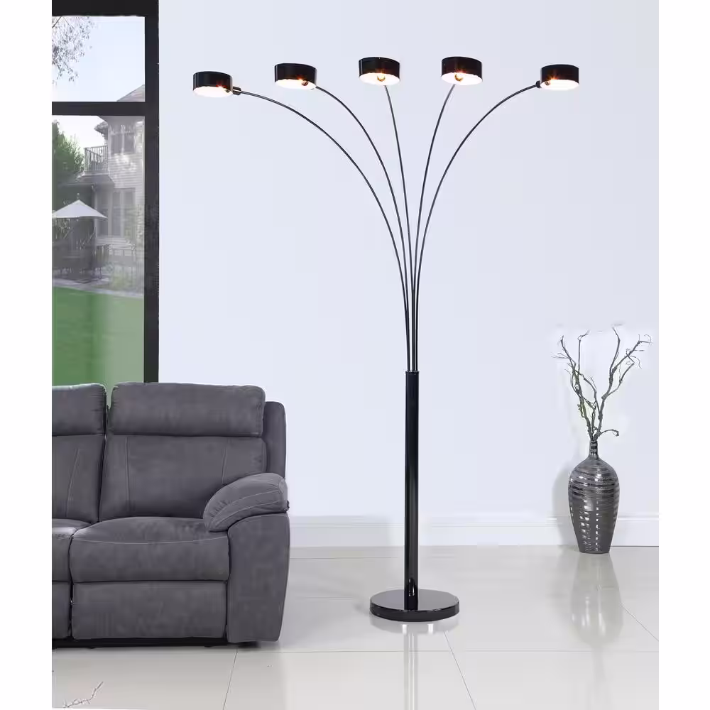 ARTIVA Micah Plus Modern LED 88 in. 5-Arc Jet Black Floor Lamp with Dimmer