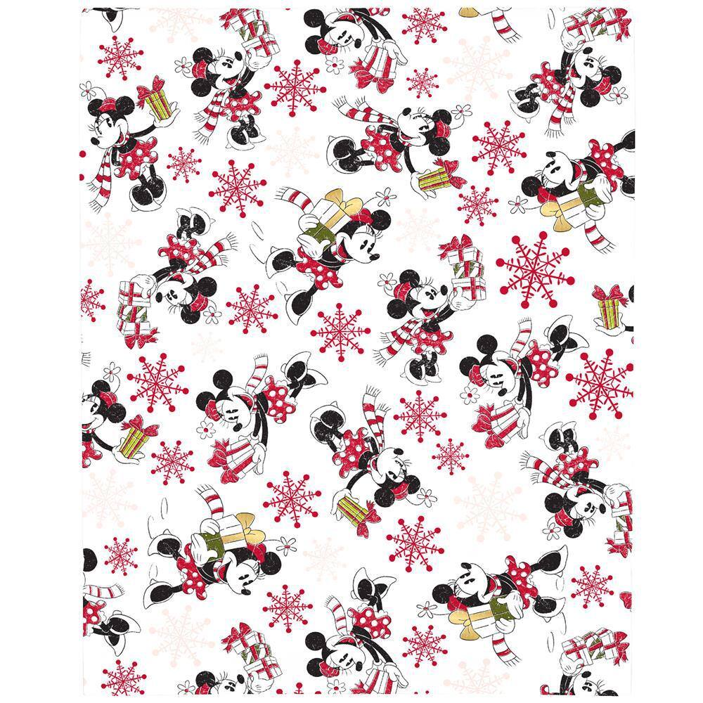 Disney Minnie Mouse Raspberry Red, Black, Pink and White Snowflakes Super Soft Holiday Fitted Polyester Crib Sheet