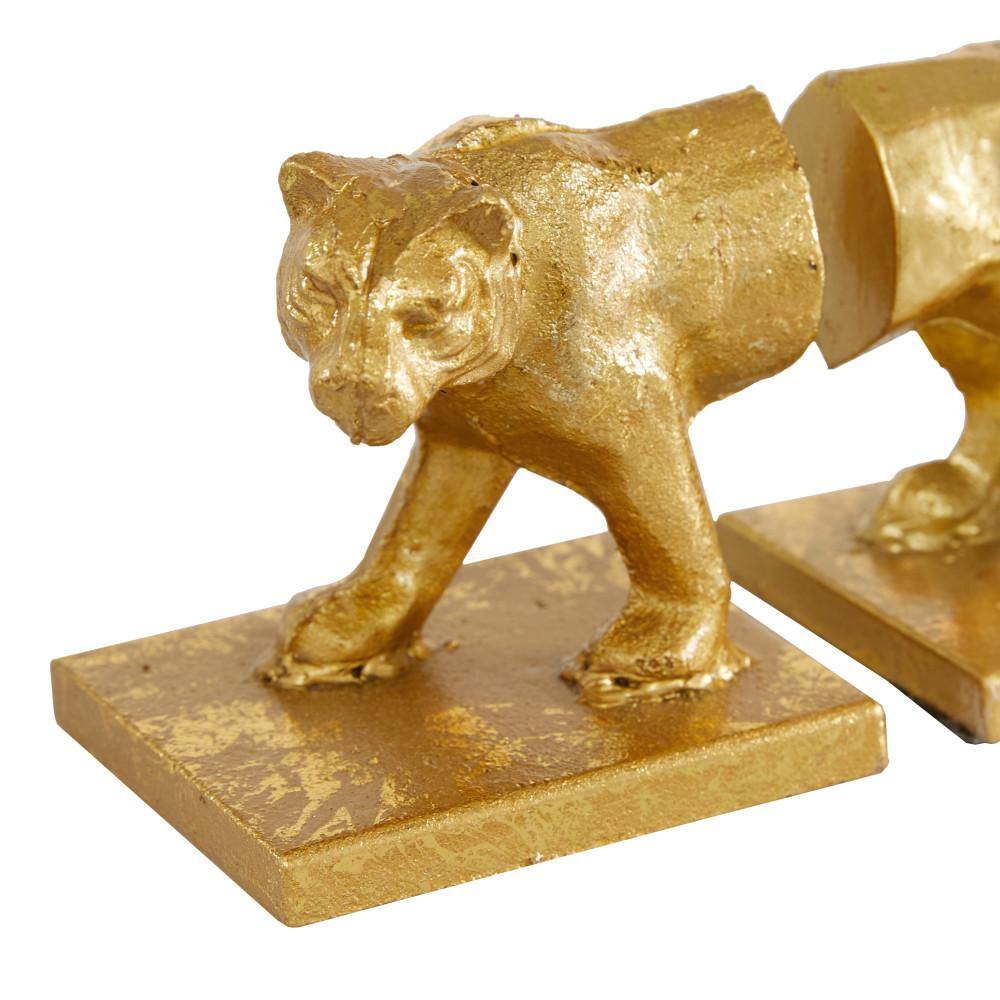 Litton Lane Gold Metal Leopard Bookends (Set of 2)