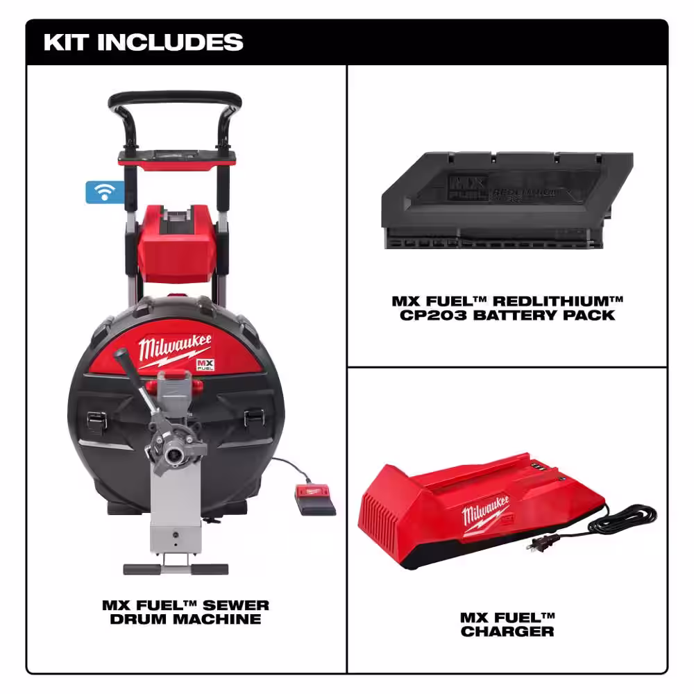Milwaukee MX FUEL Lithium-Ion Cordless Sewer Drum Machine with Battery