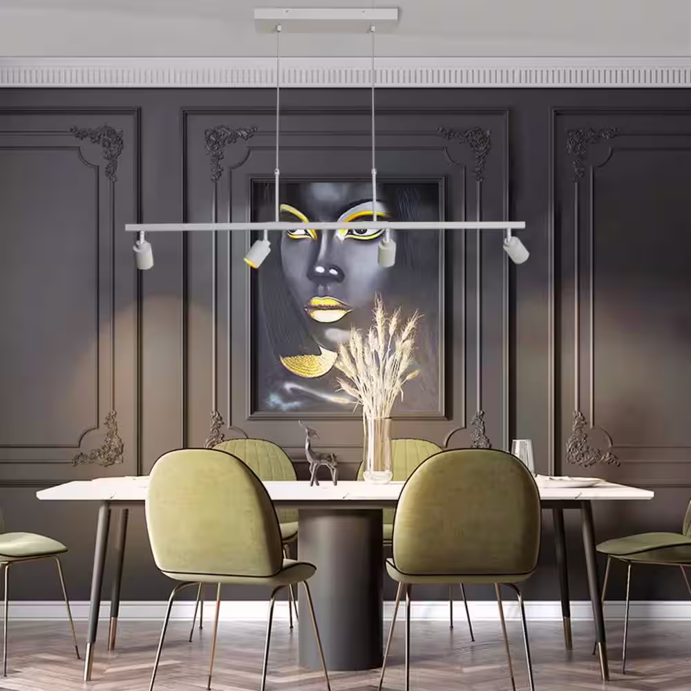 None 7-Watt, 3000K, 4 Heads, White And Gold, 1960 Lumens Adjustable Hanging LED Fixed Track Pendant