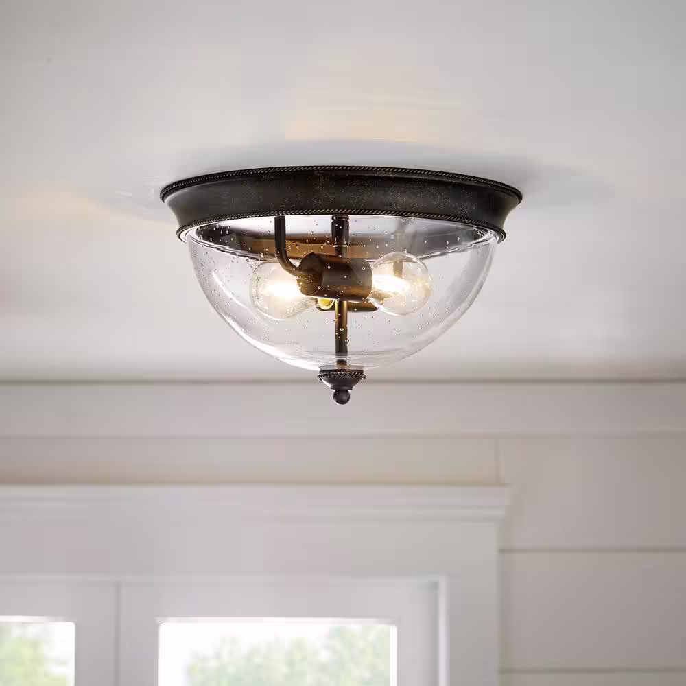 Hampton Bay 2-Light 13 in. Bronze Flush Mount Ceiling Light