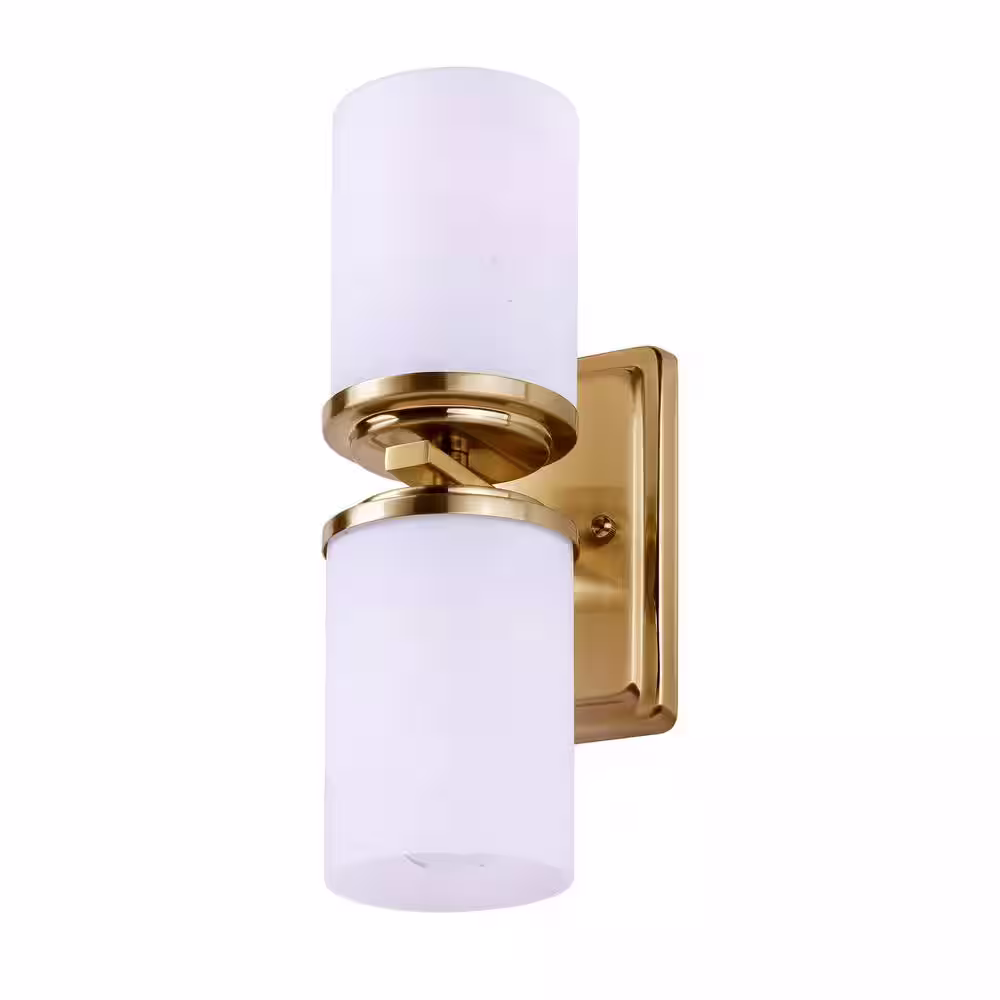 None Duo 2-Light Soft Gold Wall Sconce Vanity Light with Satin Opal Glass