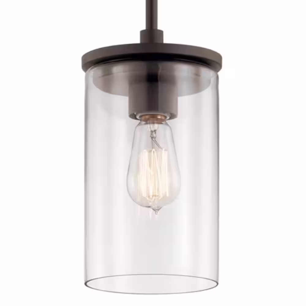 KICHLER Crosby 1-Light Olde Bronze Contemporary Shaded Kitchen Mini Pendant Hanging Light with Clear Glass