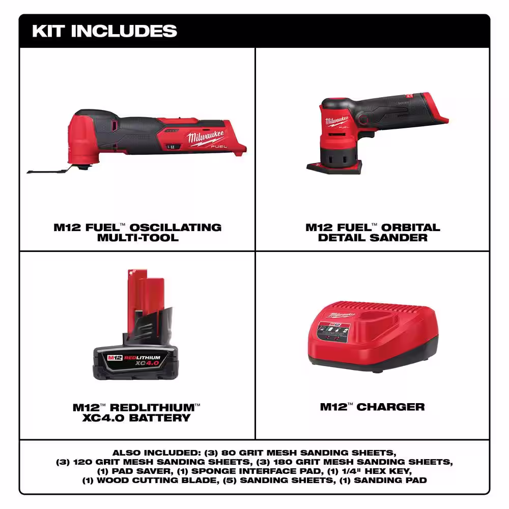 Milwaukee M12 FUEL 12-Volt Lithium-Ion Cordless Oscillating Multi-Tool and M12 FUEL Orbital Detail Sander with Battery and Charger