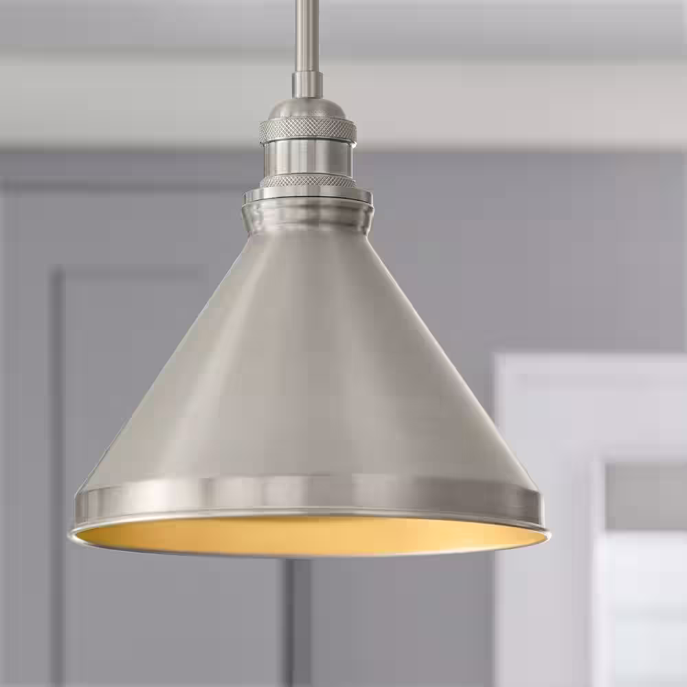 None 2-1/4 in. Brushed Nickel Metal Cone Pendant Light Shade