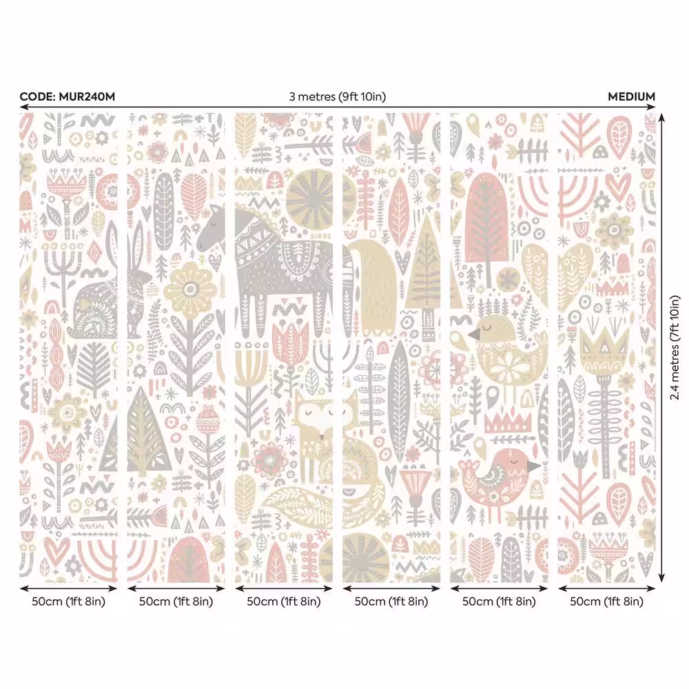 None Peach Scandi Forest Animals Wall Mural