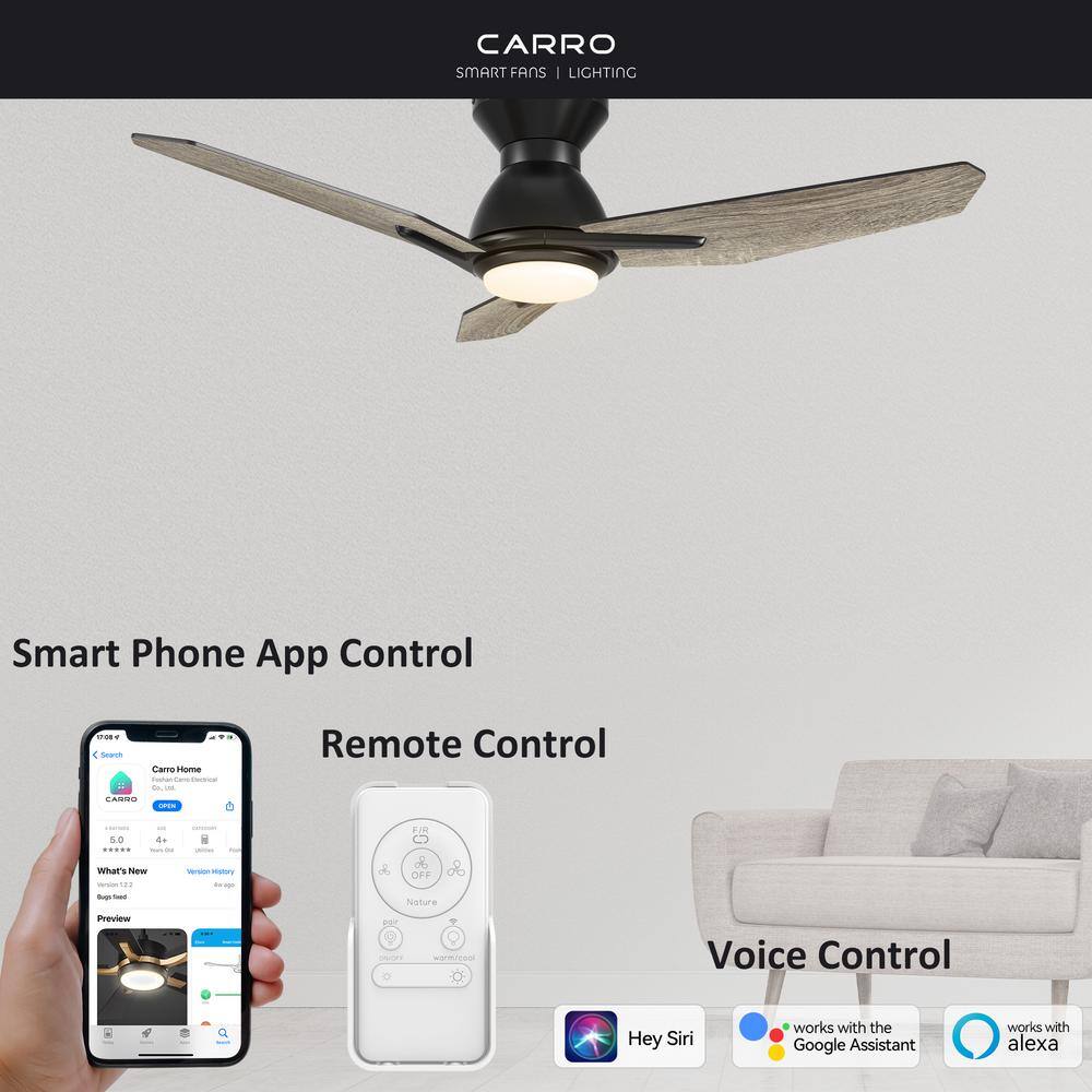 CARRO Tilbury 52 in. Integrated LED Indoor/Outdoor Black Smart Ceiling Fan with Light and Remote, Works with Alexa/Google Home